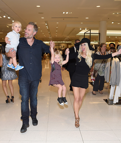 LOS ANGELES CA- SEPTEMBER 20 Ace Knute Johnson Eric Johnson,Jessica Simpson wearing Jessica Simpson Collection and Maxwell Drew Johnson wearing Jessica Simpson Girls attend Jessica Simpson Collection Fashion Show at Nordstrom