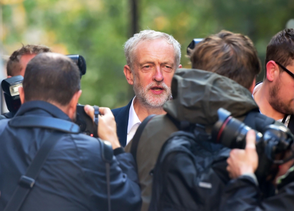 Labour party leader Jeremy Corbyn leaves Labour party HQ in London