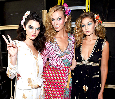 Kendall Jenner Karlie Kloss and Gigi Hadid attend Diane Von Furstenberg Spring 2016 fashion show during New York Fashion Week at Spring Studios