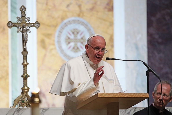 WASHINGTON DC- SEPTEMBER 23 Pope Francis speaks to bishops during the midday prayer service at the Cathedral of St. Matthew