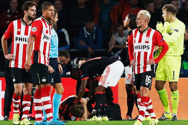 Luke Shaw suffered a horror injury on Champions League duty in Eindhoven