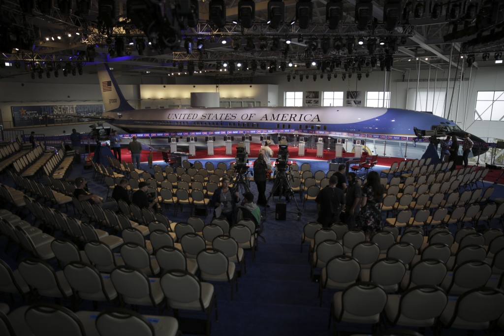 Preparations underway for the second Republican presidential debate at the Ronald Reagan Presidential Library in Simi Valley Calif. Sept. 15 2015