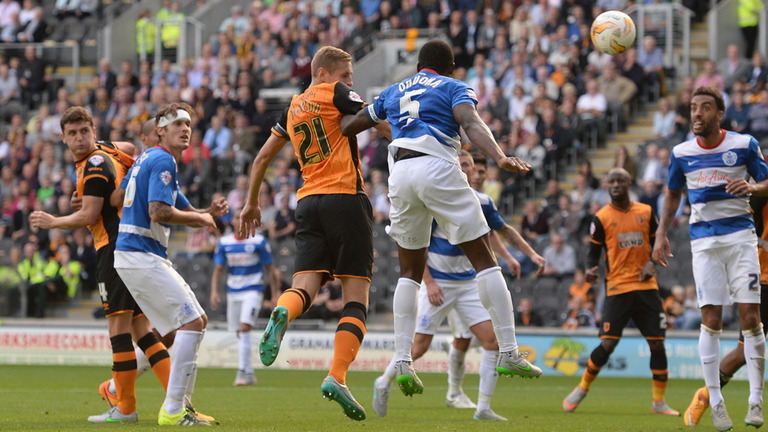 Michael Dawson scores for Hull against QPR