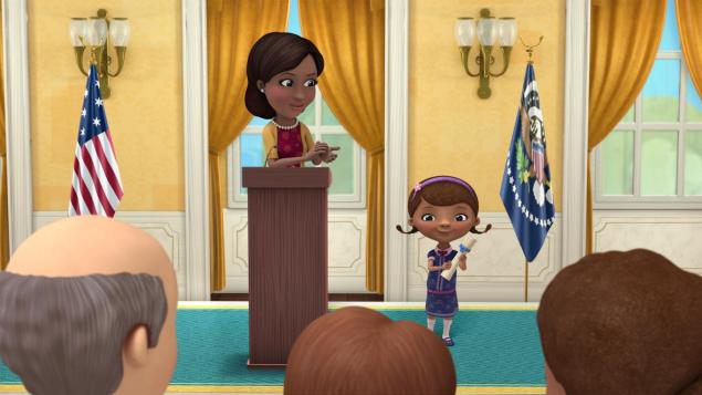 Doc Mc Stuffins and her toys travel to Washington D.C. to meet the First Lady of the United States Michelle Obama in a special episode of Disney Junior's animated series'Doc McStuffins