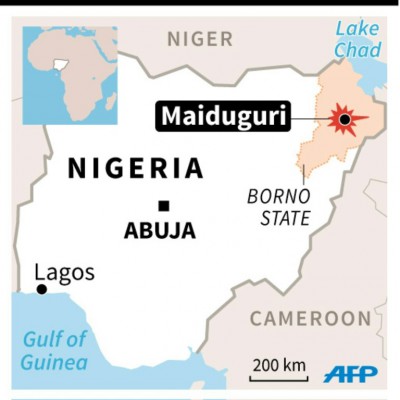 AFP Map of Nigeria locating attacks in Maiduguri