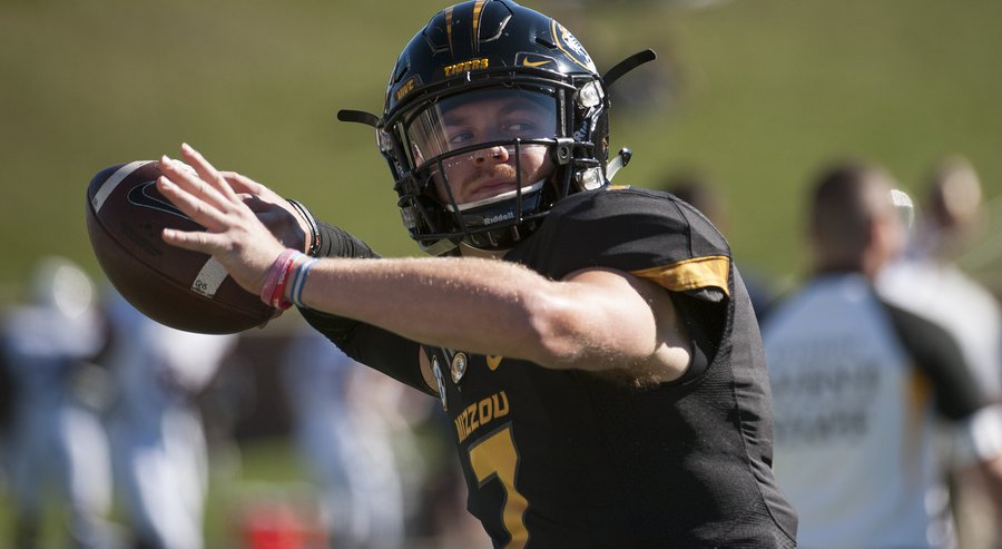 Missouri quarterback Maty Mauk warms up before the start of an NCAA college football game against Connecticut Saturday Sept. 19 2015 in Columbia Mo