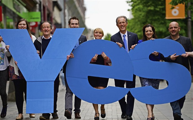 David Hayman and Yes Scotland Chief Executive Blair Jenkins join members of the Yes Scotland team to mark the start of the regulated referendum period on May30 2014 in Glasgow Scotland