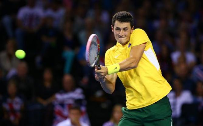 Bernard Tomic during his match against Dan Evans