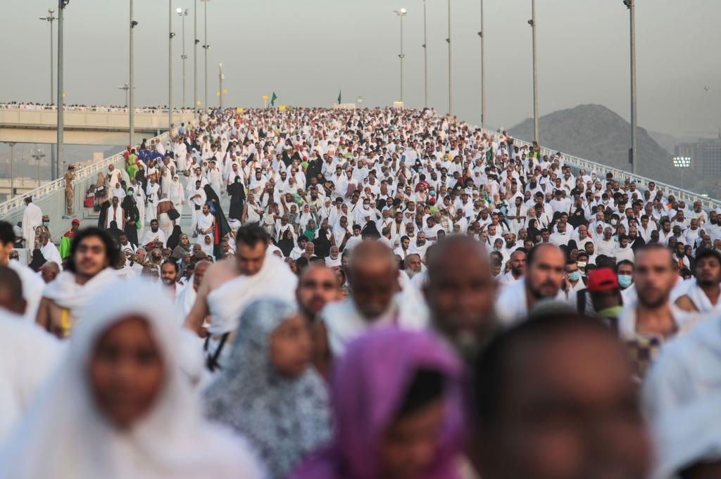 Mideast Saudi Arabia Hajj Hundreds of thousands of Muslim pilgrims make their way today to cast stones at a pillar symbolizing the stoning of Satan in a ritual called'Jamarat' the last rite of the annual hajj on the first day of Eid al-Adha in Mina