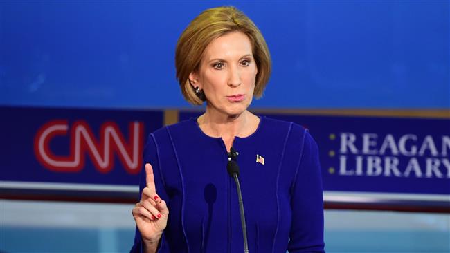 Republican presidential hopeful Carly Fiorina speaks during the Republican presidential debate at the Ronald Reagan Presidential Library in Simi Valley California