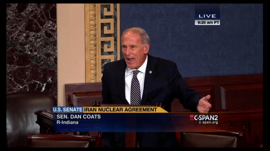 IN Senator Dan Coats testifies in the Senate against the Iran nuclear deal