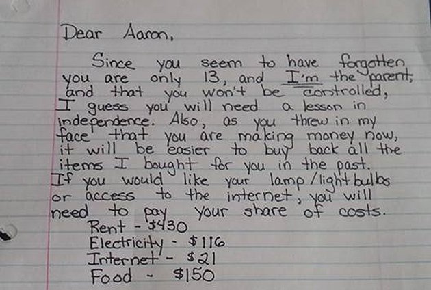 Rent $430 Electricity $116 Internet $21, the cost of a mother's love