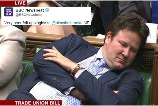 APOLOGY Alec Sambrooke leans towards a speaker in the House of Commons and inset the BBC Newsbeat tweet