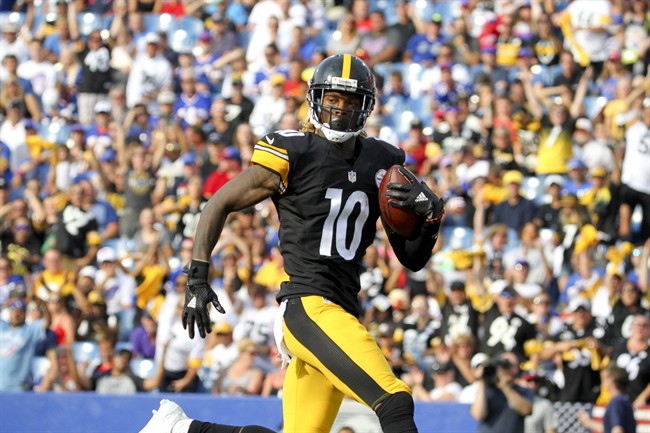 Pittsburgh Steelers wide receiver Martavis Bryant scores a touchdown against the Buffalo Bills during the first half of a preseason NFL football game on Saturday Aug. 29 2015 in Orchard Park N.Y