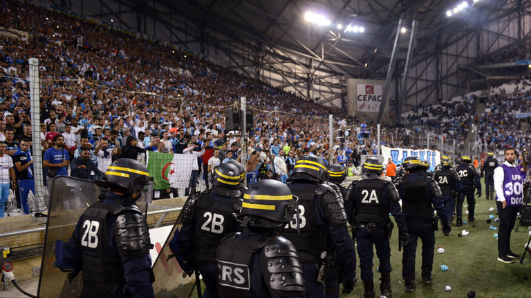 Police move in to quell crowd trouble at the Velodrome