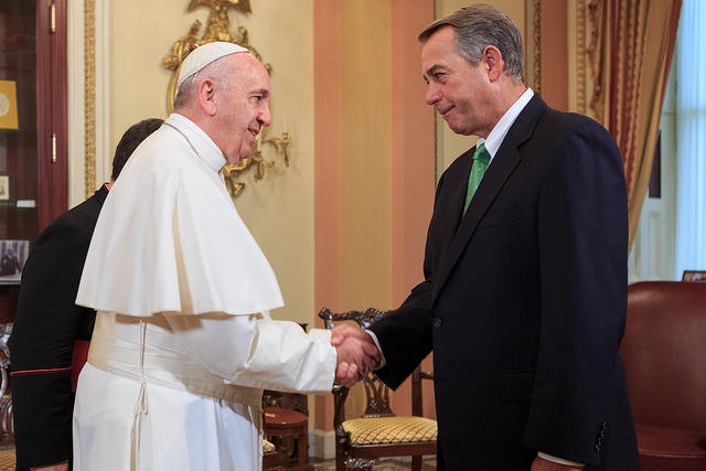 U.S. House Speaker John Boehner meets with the Pope during the pontiff's historic visit to the Capitol on Thursday. Four of the six Utahns in Congress watched the 52-minute address from the House Chamber