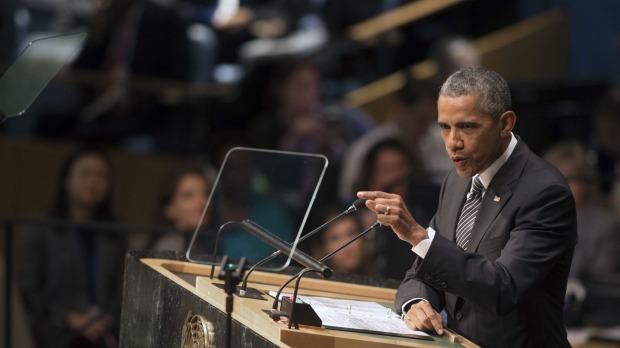 President Barack Obama addresses the 2015 Sustainable Development Summit Sunday Sept. 27 2015 at United Nations headquarters