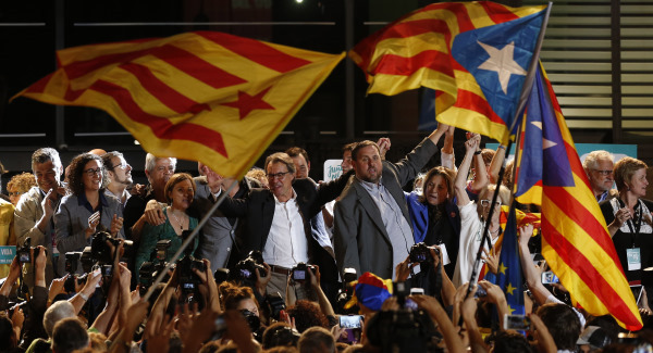 New star rising ... the pro-independence Catalan flag is held aloft in