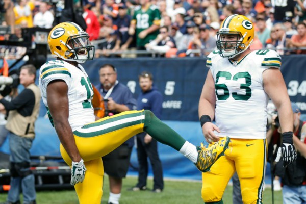 Getty  AFP  File  Wesley Hitt Randall Cobb of the Green Bay Packers celebrates with teammate Corey Linsley after scoring against the Chicago Bears at Soldier Field