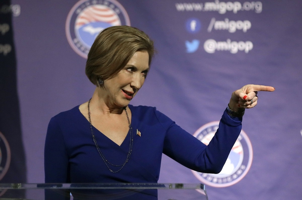 Republican presidential candidate businesswoman Carly Fiorina addresses the 2016 Mackinac Republican Leadership Conference Saturday Sept. 19 2015 in Mackinac Island Mich