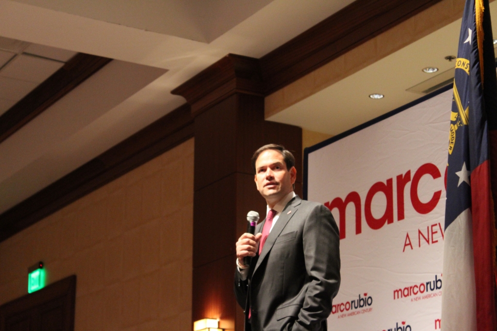 Republican presidential candidate Marco Rubio speaks to supporters in Buckhead