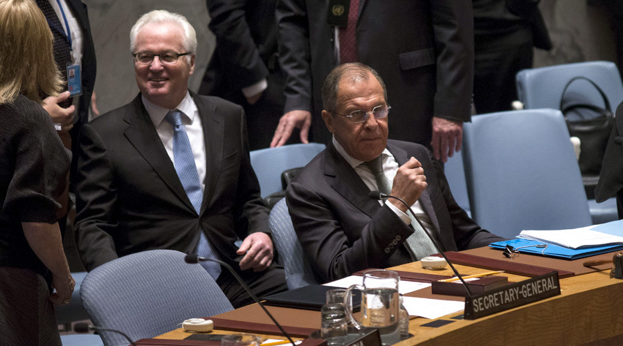 Russia's Permanent Representative to the United Nations Vitaly Churkin and Russian Foreign Minister Sergey Lavrov