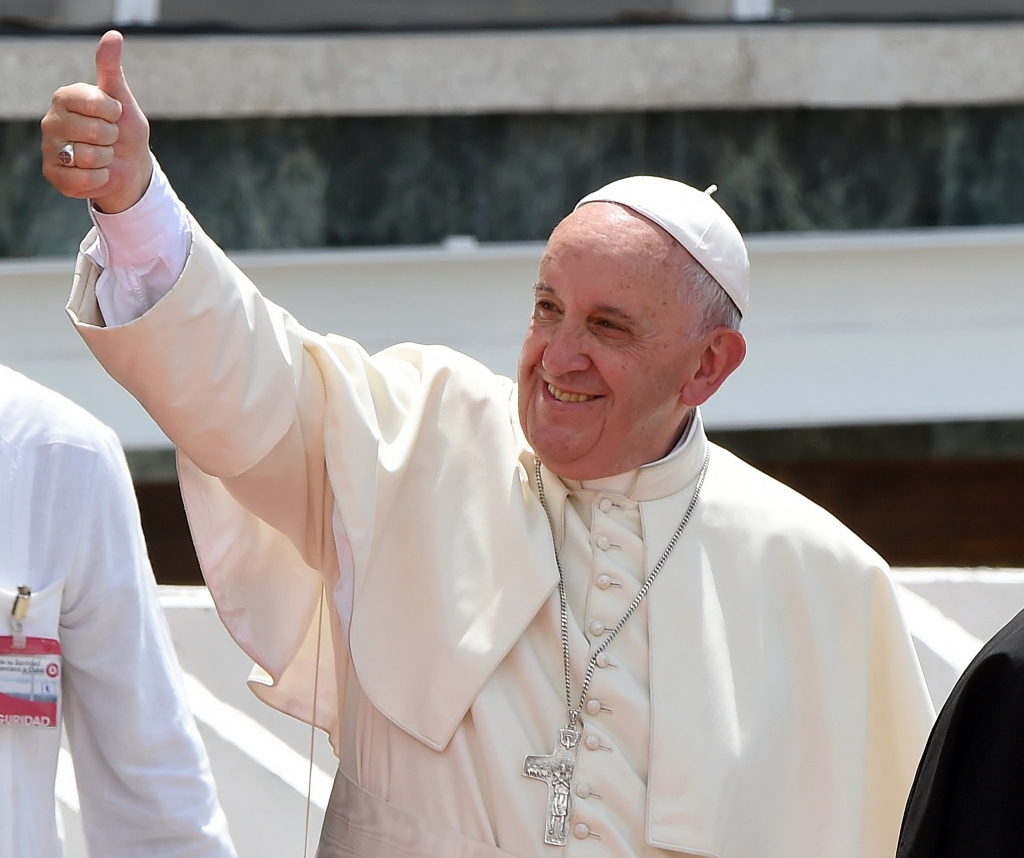 Pope Francis gives the thumbs up at faithful at the end of an open mass celebrated at Calixto Garcia Square in Holguin eastern Cuba