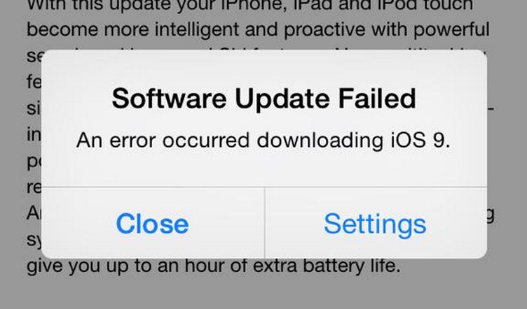 Some iOS 9 update users getting ‘Software Update Failed’ error message — here’s a workaround