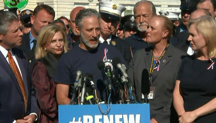 Stewart joined first responders in rallying for renewal of the law which is set to expire