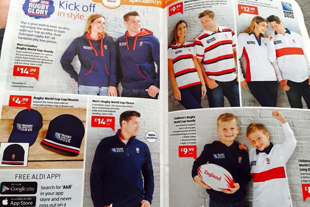 Aldi catalogue showing England rugby world cup kit