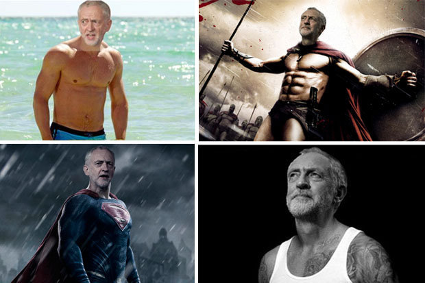 The snaps show Mr Corbyn's head on famous figures