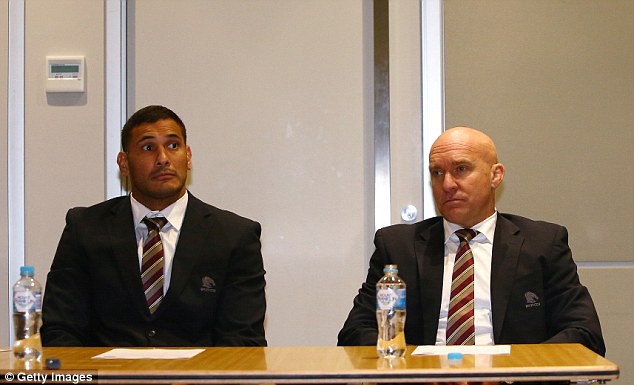 The Brisbane Broncos skipper and the team CEO Paul White await for the verdict during the judiciary