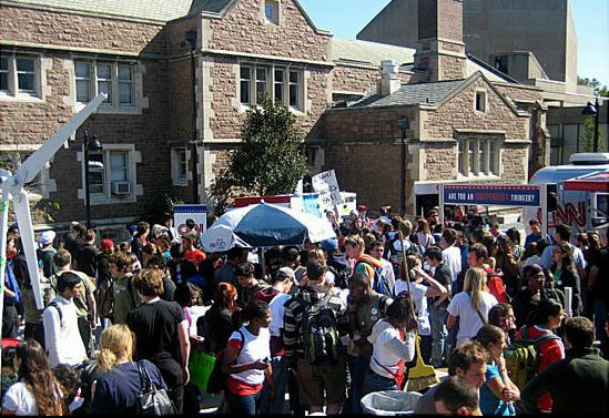 The area around the CNN tent was crowded before the vice presidential debate at Washington University in 2008