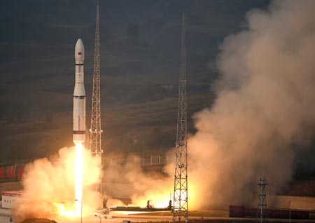 The launch of the Long March-6 at the Taiyuan Satellite Launch Center in Shanxi province Sept. 20