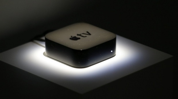 The new Apple TV box is shown during a product display