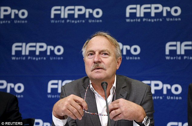 Theo van Seggelen secretary general of FIFPro spoke to a press conference in Brussels