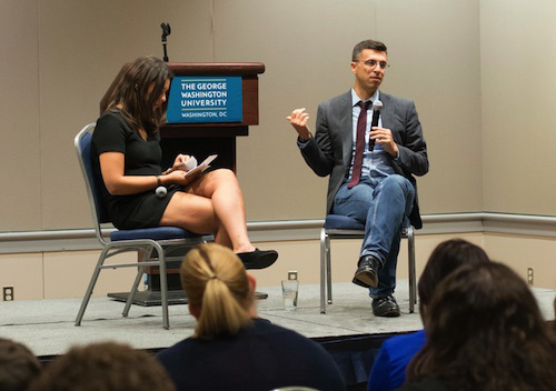 Vox's Ezra Klein discussed everyone from Donald Tump to Hillary Clinton at the Marvin Center Tuesday night. Andrew Goodman | Hatchet Staff