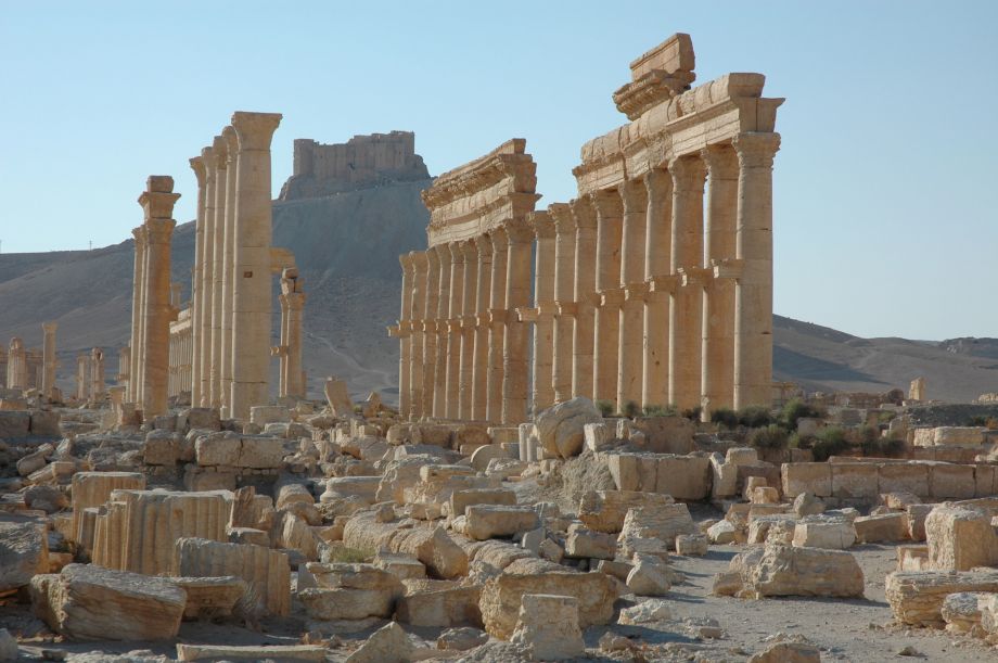 FILE- This undated file image released by UNESCO shows the site of the ancient city of Palmyra in Syria. A satellite image on Aug. 31 2015 shows that the main building of the ancient Temple of Bel in Palmyra has been destroyed a United Nations agency