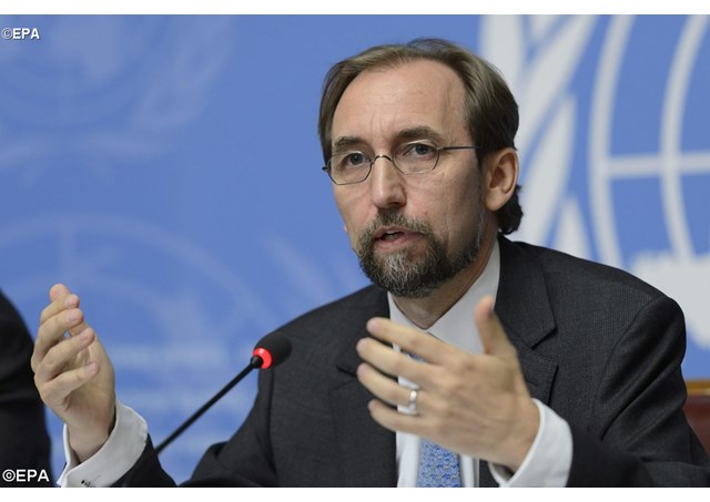 UN High Commissioner for Human Rights Zeid Ra'ad Al Hussein of Jordan speaks on the UN Human Rights Office report on Sri Lanka during a press conference at the European headquarters of the United Nations in Geneva  EPA