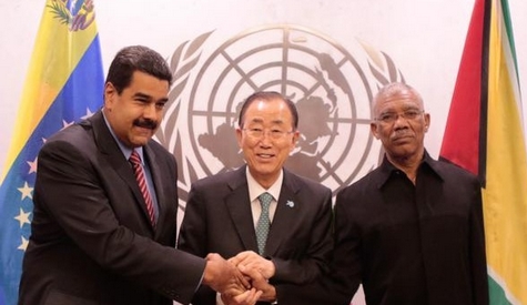 Left to right Venezuelan President Nicolas Maduro UN Secretary General Ban Ki-moon and Guyana President David Granger