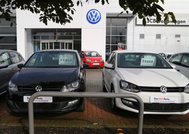 Volkswagen cars for sale at a dealership in Ashford Kent as the company says 11 million vehicles worldwide are involved in a scandal surrounding emissions. Volkswagen