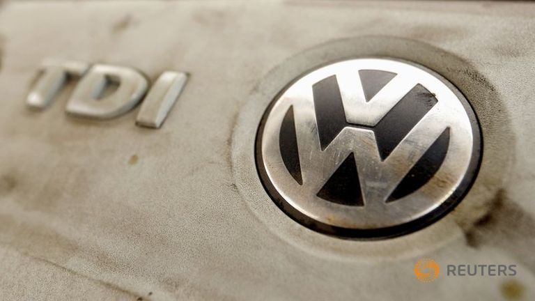 Volkswagen's logo is seen on a TDI diesel engine of its EOS car in Zurich Switzerland