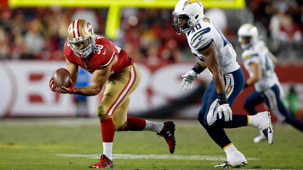 Waiting game Hayne gathers the ball in against the Chargers