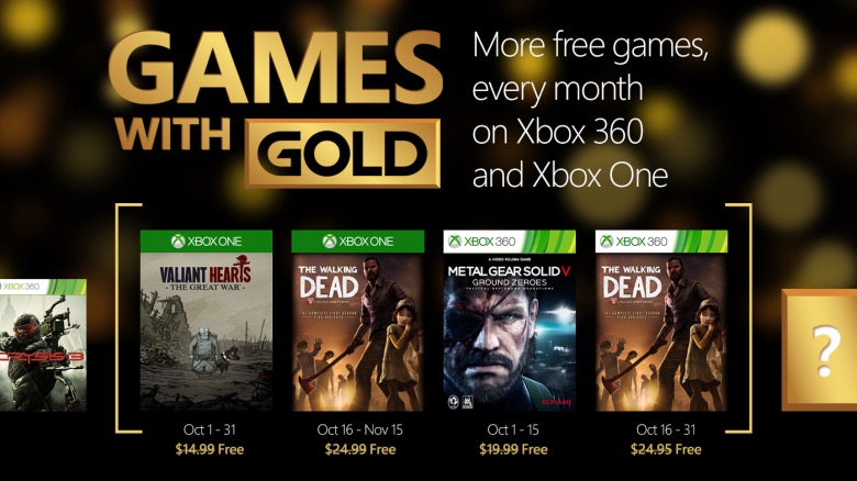 October Games With Gold offers The Walking Dead, Valiant Hearts, and more