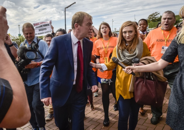 Leader of the Liberal Democrats Tim Farron arrives for his speech the main hall at the Liberal Democrats annual conference Bournemouth. Ben Birchall  PA Wire