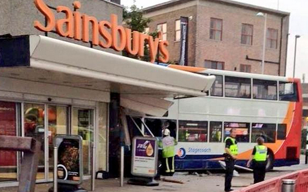 A bus crashed into a Sainsbury's store in Coventry yesterday