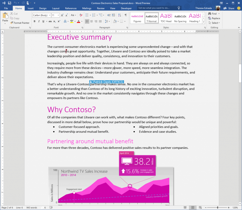 A screenshot of the Microsoft Office 2016 word processing software