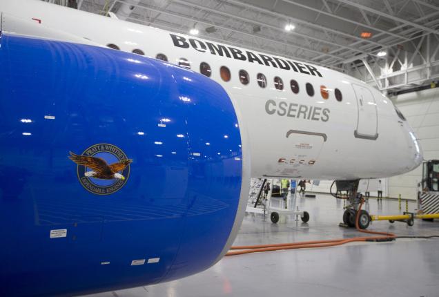 Bombardier's CS300 Aircraft sits in the hangar prior to a test. Airbus called off talks with Bombardier over propping up the troubled CSeries jet. File