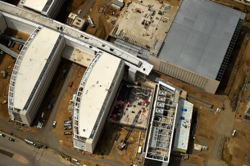 An aerial view of the northern end of the VA hospital in Aurora during construction in April 2015