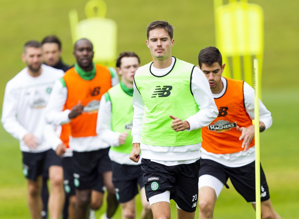 Celtic's Mikael Lustig in training at Lennoxtown